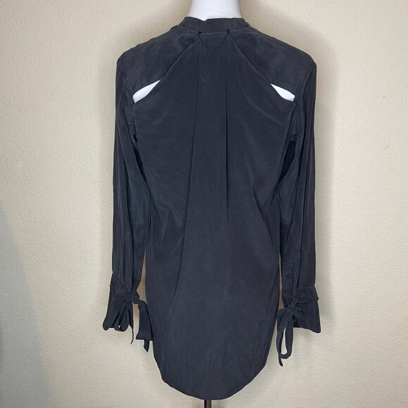 Rag & Bone Dylan Black 100% Silk Tie Cuff Cutout Back Blouse Tunic XS Luxury - Picture 6 of 15